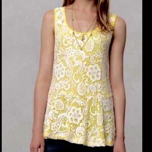 Meadow Rue Anthro Emilia Yellow Lace Peplum Top S